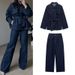 K Women's Fashion Casual Suit With Elegant Temperament, Waist Strap, Cinched Waist, Lapel, Denim Suit_ecoleips.com