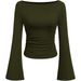 European And American Style Spicy Girl Solid Color Boat Neck Flared T-Shirt For Women 2025 Autumn Slim Fit Ruched_ecoleips.com