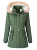 Women's Winter Parka Coat With Faux Fur Hood, Fleece Lined, Drawstring Waist, Warm Padded Jacket For Cold Weather_ecoleips.com