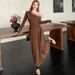 Women's 2 Piece One Shoulder Long Sleeve Top And High Waist Asymmetrical Midi Skirt Set – Slimming Fall Winter Outfit_ecoleips.com