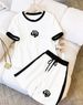 Fashion Women's Loose Rose Print Color Block Two Piece Set Short Sleeve Top And Shorts Casual Comfortable_ecoleips.com