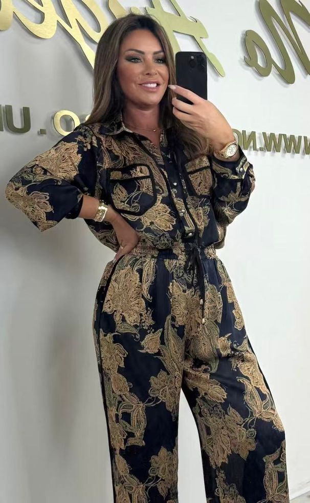Women's Clothing Fashion Two Piece Set Printed Loose Fitting Shirt Wide Leg Pants_ecoleips.com