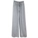 Women's High Waist Wide Leg Pants - Soft Linen Blend Fabric, Comfortable Loose Fit Casual Trousers For Summer & Spring, Straight Cut With Pockets_ecoleips.com
