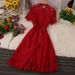 Bohemian Floral Lace Dress – Vintage Short Sleeve A-Line Midi Dress (White/Red/Black, L-XL)_ecoleips.com