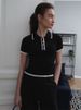 Women's Clothing Slim Fit Short Sleeved Lapel Top Summer New Thread Tight Contrast Color Temperament Sweater_ecoleips.com