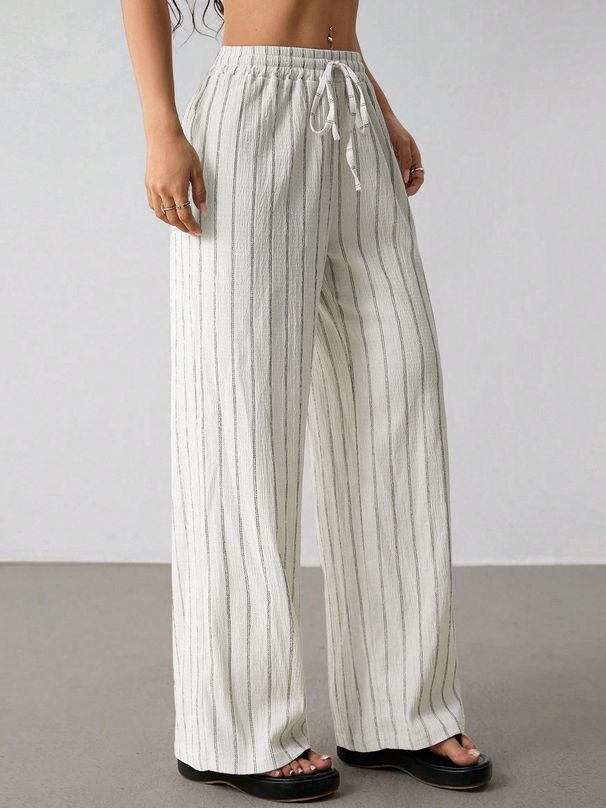 Amazon's New Cross-border European And American Foreign Trade Casual Loose Striped Drawstring Elastic Waist Multi-color_ecoleips.com