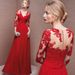 Women's Clothing Long Sleeved Red Bridal Wedding Dress Long Banquet Evening Dress Female_ecoleips.com