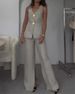 2024 European And American Cross-Border Women's Fashion Elegant Solid Color V-Neck Sleeveless Vest High-Waisted Wide-Leg_ecoleips.com