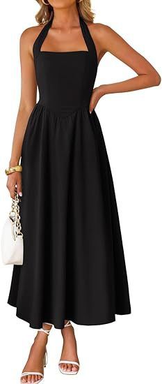 Women's Clothing Popular Sleeveless Neck Off-the-shoulder Pleated High-waisted Pocket Dress_ecoleips.com