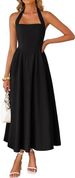 Women's Clothing Popular Sleeveless Neck Off-the-shoulder Pleated High-waisted Pocket Dress_ecoleips.com