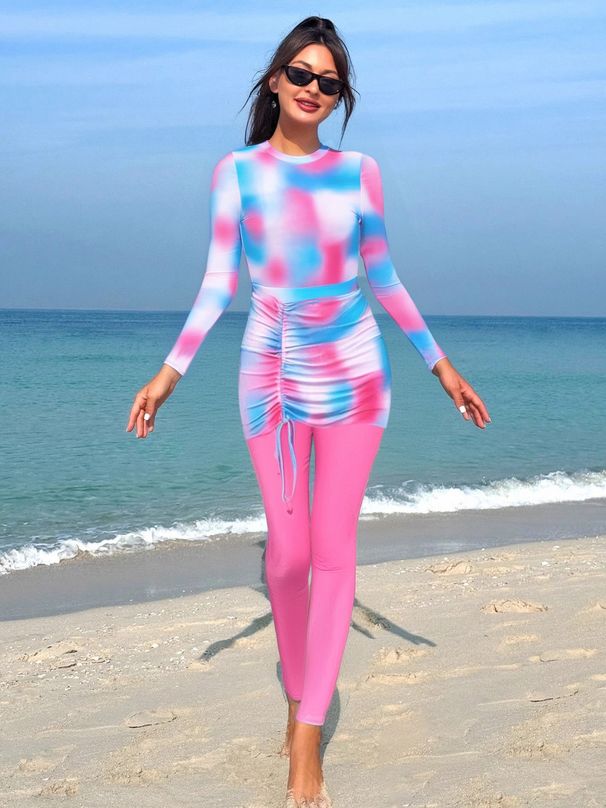 Women's Clothing Split Swimsuit Style Long Sleeve Sunscreen Surfer Suit Slim Diving Bikini Set For Formal & Casual_ecoleips.com