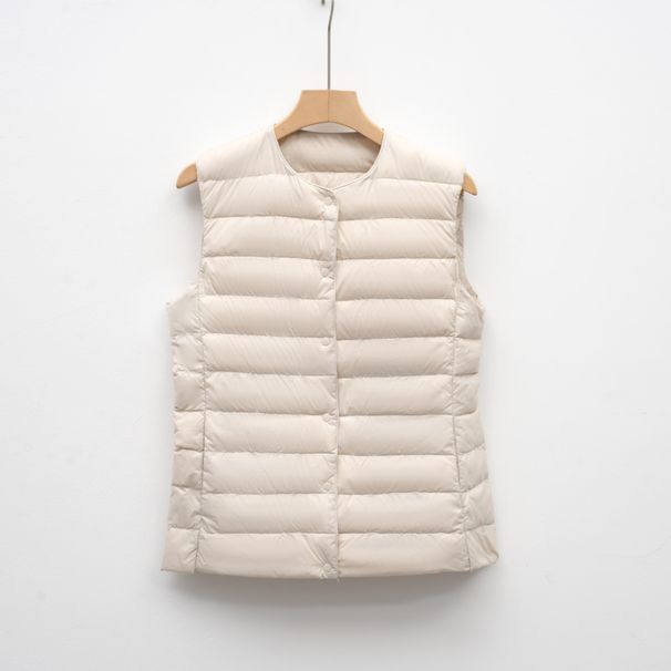 Pinghu Women's Jacket Vest Short Sleeveless Lightweight Wear Autumn Winter Round Neck Down Inner Liner_ecoleips.com
