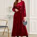 Ba717 Dark Red Velvet Maxi Dress: Floral And Rhinestone Velvet Dress_ecoleips.com
