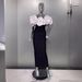 Elegant Black Bandage Evening Gown off the Shoulder Independent Design Three Dimensional Floral Embellishment Sexy Women's Dress_ecoleips.com