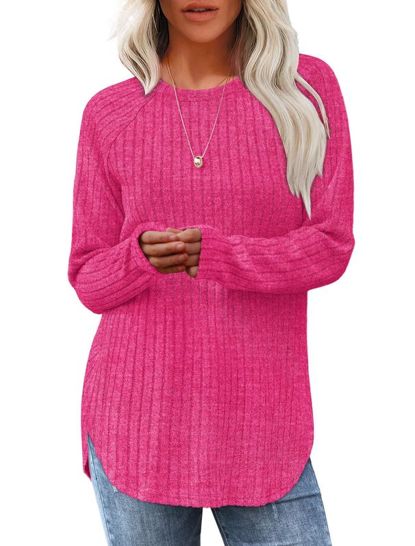 Women’s Long Sleeve Blouse – Relaxed Fit Round Neck Tunic Top With Side Slits (10 Elegant Colors, Polyester Stretch, Office & Casual Wear)_ecoleips.com
