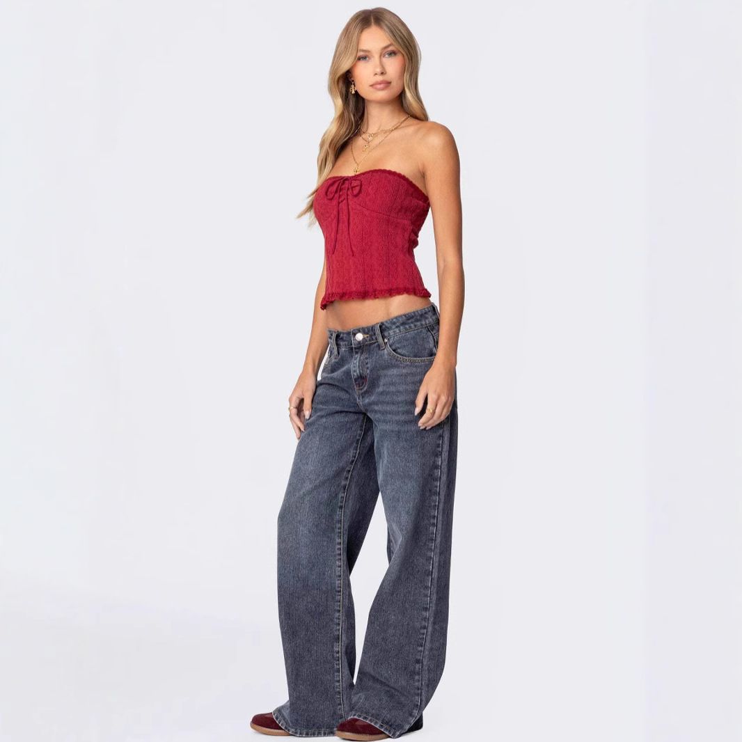 Women's Clothing Wide Leg Hot Girl Street Loose Low Waist Retro Large Size Denim Trousers_ecoleips.com