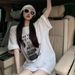 Women's Mid Length T-Shirt Summer Style Letter Print Short Sleeved Trendy Base Layer Top Loose Fit Half Sleeve_ecoleips.com