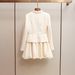 "Women's French Style Two-Piece Dress - Rhinestone Buckle Waist Tulip Skirt Set, Winter Elegant Fitted Dress, White, S-L"_ecoleips.com