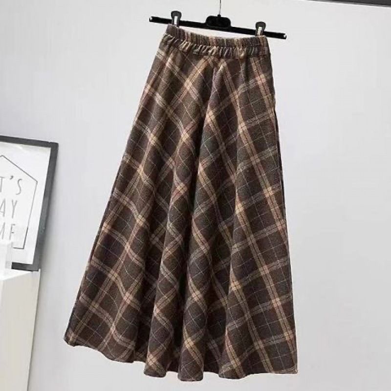 New Plaid Skirt Women's Retro Large Size Medium And Long A-shaped Skirt Large Swing Skirt High Waist And Thin Long Skirt_ecoleips.com
