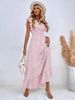 Spring Summer Elegant V Neck Print Ruffles Long Dress Women Casual Flounce A Line Dress_ecoleips.com