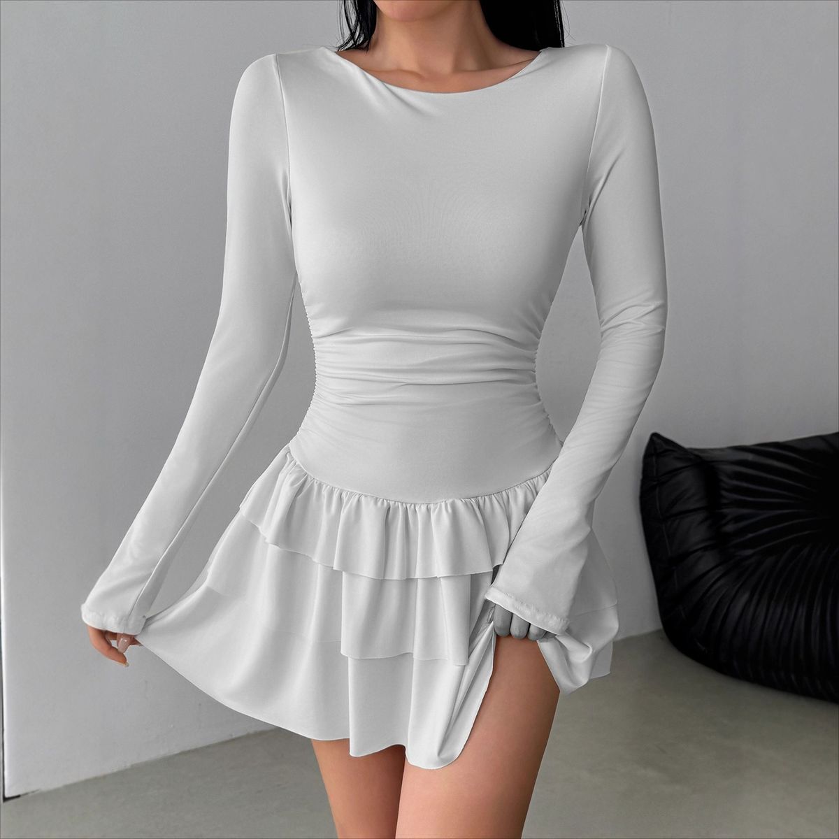 New Women's Clothing Autumn And Winter Solid Color Slim And Thin Temperament Long-sleeved Dress Women's High_ecoleips.com