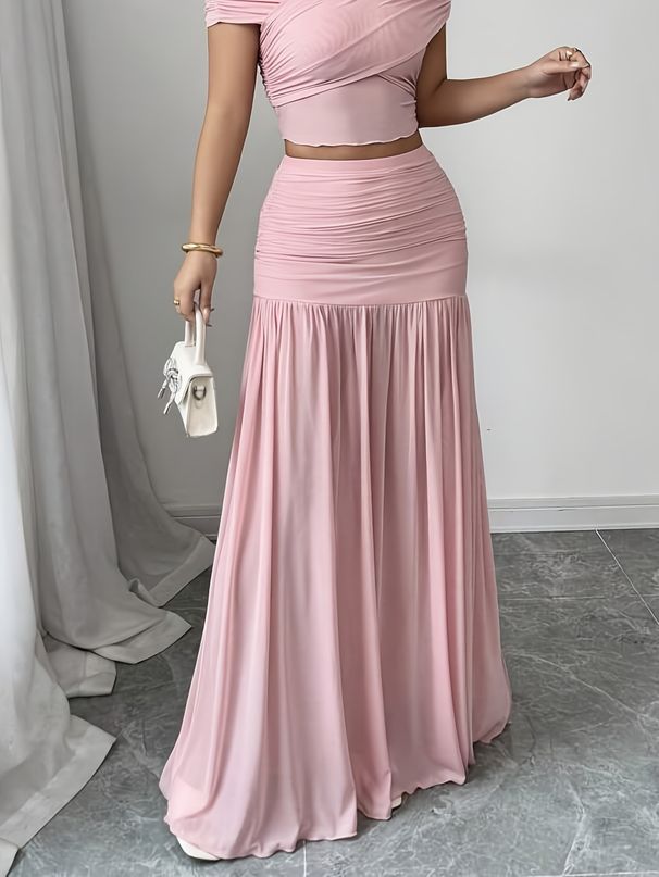 Women's Clothing Summer New Arrival Women's Elegant Solid Color Pleated Long Skirt_ecoleips.com