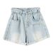 2025s Design Sense Light-colored Denim Shorts With Rolled Hem, High Waist, Loose Fit, Slimming, Petite, Plus Size, A-line_ecoleips.com