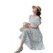 European And American Style French Square-neck Floral For Women, New Waist-cinching Long Dress With Short Sleeves In_ecoleips.com