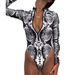 Women's Long Sleeved Swimsuit Snake Print One Piece Bikini_ecoleips.com
