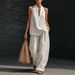 Women's Clothing New Arrival Halter Neck Sleeveless Trouser Set Casual High End Summer Style V Neck_ecoleips.com