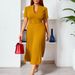 Women's Clothing Summer New Short Sleeved V Neck Pleated High Waist Fashionable Temperament Waist Dress_ecoleips.com
