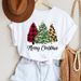 Popular Foreign Trade Christmas-themed Loose-fit T-shirt With Santa Claus And Christmas Tree Motifs, Round-neck Women's_ecoleips.com