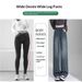 Cement Gray Narrow Wide-leg Jeans Women, Spring/summer, Plus Size, High-waisted, Loose, Slimming, Floor-length Straight_ecoleips.com