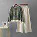 Women's Autumn Winter Striped Knitted Hooded Top Wide Leg Pants Trendy Two Piece Set Casual Fashion_ecoleips.com
