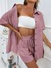 Aria Basics Aria Basics European And American Cross-Border Fashion Shorts Two-Piece Solid Color Shirt Set Casual Loose Short Sleeve_ecoleips.com