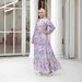 "Elegant V-Neck Printed Muslim Maxi Dress With Lantern Sleeves – Modest Flowy Skirt For Women"_ecoleips.com