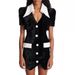 Women's Clothing Spring New Black And White Contrasting Color Velvet Two Piece Waist Slimming Celebrity Style Trendy Dress_ecoleips.com