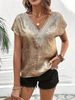 Aria Basics Aria Basics New Lace V-neck T-shirt, Satin Loose Short-sleeve Top For Women, Commuter Style, Cross-border European And American_ecoleips.com