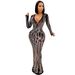 Women's nightclub sexy hot diamond see-through mesh shiny women's dress long skirt_ecoleips.com