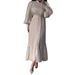 Elegant Women's Long Knit Dress With Pleated Hemline Round Neck & Long Sleeves For Office & Casual Wear (Wine Red, Black, Navy, Cream, Dark Green)_ecoleips.com