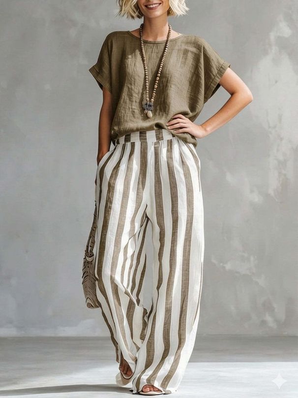 Women's Clothing 3D Patterned T-Shirt And Wide-Leg Pants Set, Batwing Sleeve Two-Piece Outfit For Casual Wear_ecoleips.com