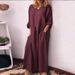 Spring And Autumn Women's Cotton-Linen Solid Loose Long-Sleeve Dress Length_ecoleips.com