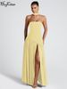 Hugcitar Elegant Solid Strapless Ribbon Backless Sexy Slit Pleated Maxi Prom Dress Women New Clotheds Evening Party Festival_ecoleips.com