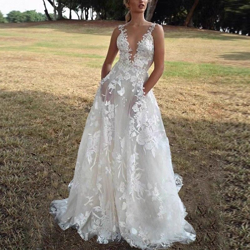 White Halter Tulle Lace Bridal Gown Sexy Bridesmaid Dress Style_ecoleips.com