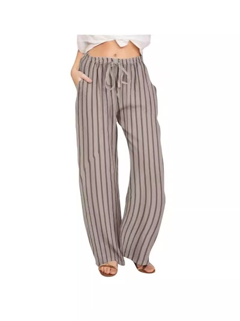 Aria Basics Cross-border Women's Clothing 2024 New Style European And American Plus-size Loose Striped Cotton-linen Casual_ecoleips.com