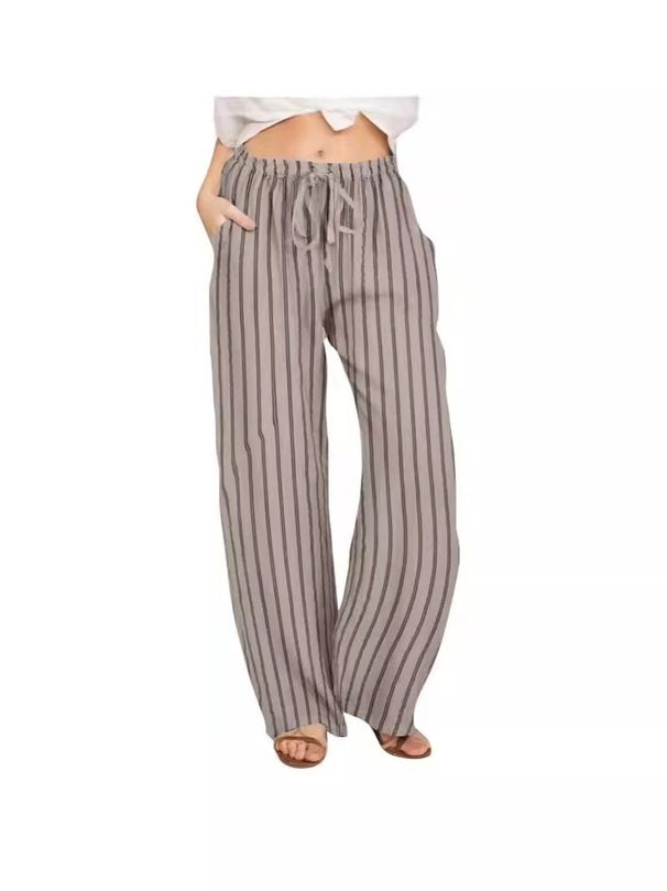 Aria Basics Cross-border Women's Clothing 2024 New Style European And American Plus-size Loose Striped Cotton-linen Casual_ecoleips.com
