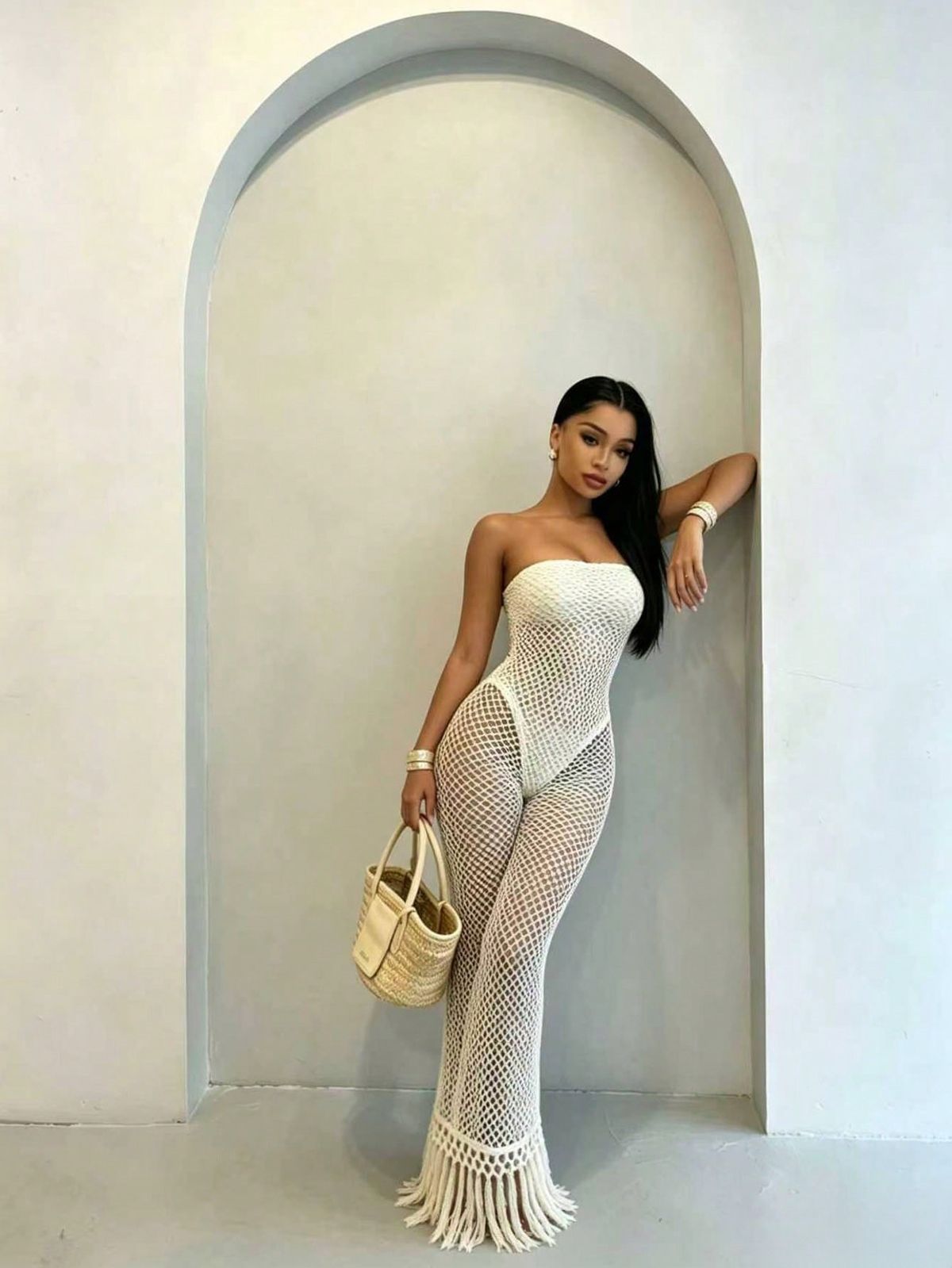 Spring/Summer Women's Sexy Strapless Fringed Wide Leg Jumpsuit Hot Girl Fashion New_ecoleips.com