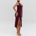 Sexy Women Sheer Mesh Patchwork Cowl Neck Sleeveless Slip Dress Open Back High Slit Slim Bodycon Party Dress_ecoleips.com