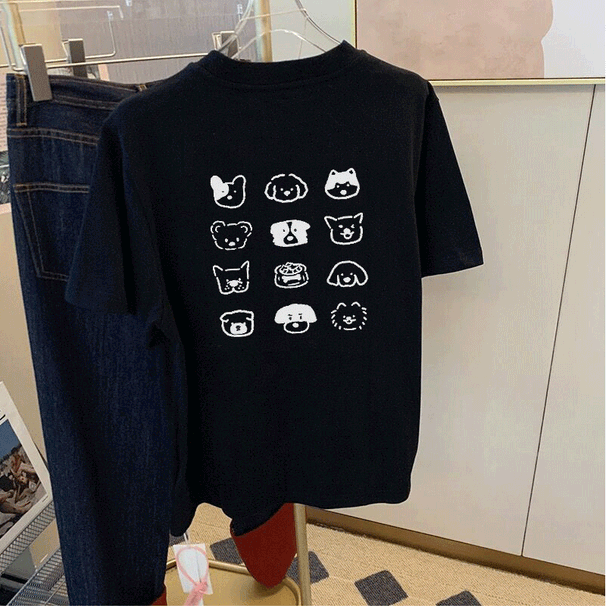 Women's White round Neck Cartoon T-Shirt Short Sleeve Loose Fit Slimming Versatile Top for Students Trendy Summer Wear_ecoleips.com
