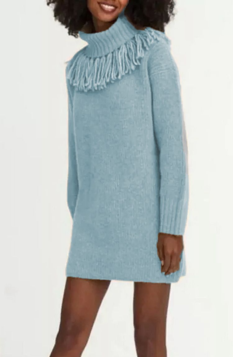 Oversized High-Neck Fringe Sweater – Chunky Knit Tunic Dress (S-XXXL, 7 Colors)_ecoleips.com
